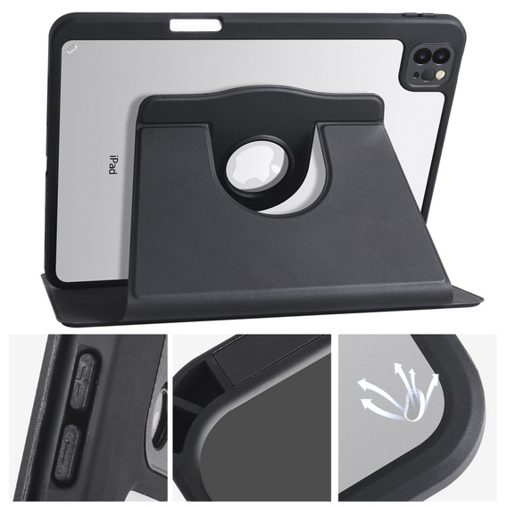 Puzdro pre iPad Pro 11" 2022/2021/2020 (4/3/2 gen.), s priestorom pre stylus, otočné o 360°, čierne