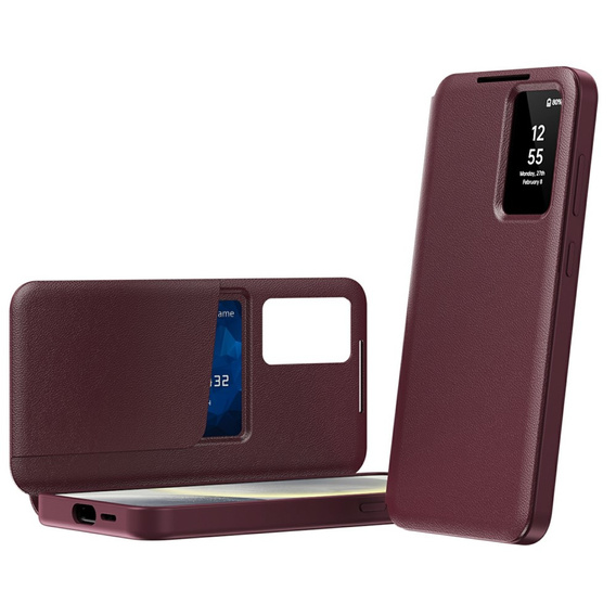 Flipové puzdro pre Samsung Galaxy S25 Edge, Smart View Wallet, bordové