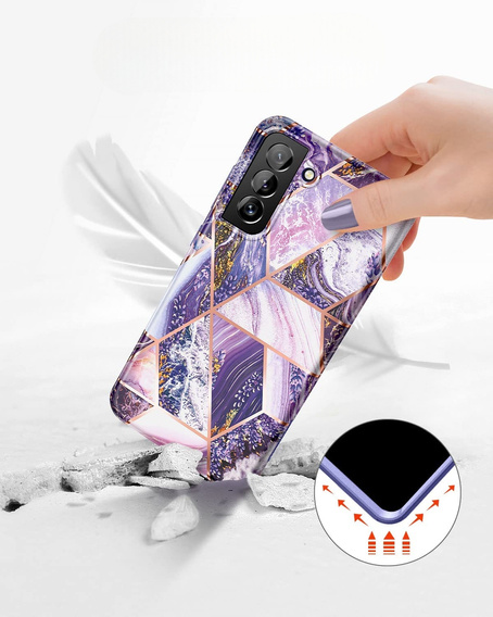 Obal na mobil pre Samsung Galaxy S21 FE, Suritch Full Body Marble, fialové