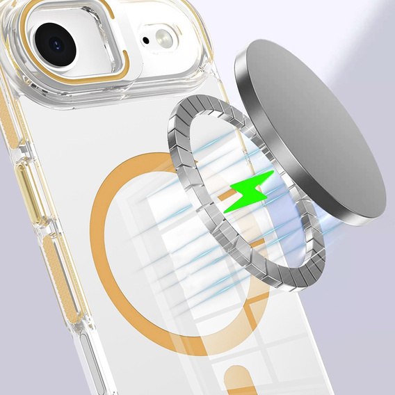 Puzdro pre iPhone Air, pre MagSafe, so stojanom, priehľadné so zlatými vložkami