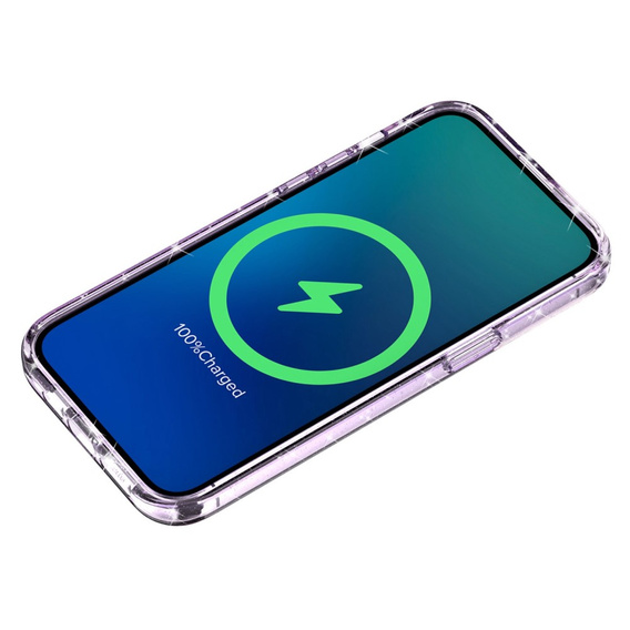 Obal na mobil pre iPhone 14, Dropproof MagSafe Glitter, fialové