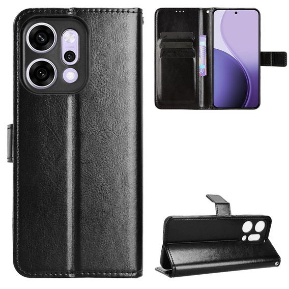 Klapkové puzdro pre Oppo Reno 14, textúrované Crazy Horse, čierne
