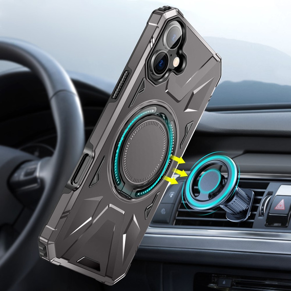 Puzdro pre iPhone 16, pancierované so stojanom a rukoväťou, sivé
