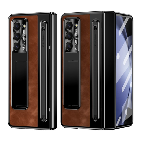 Puzdro s podstavcom Leather+PC s okienkom a stylusom pre Samsung Galaxy Z Fold6 5G