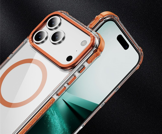 Obrnené puzdro MagSafe číre s oranžovými stranami pre iPhone 17 Pro Max