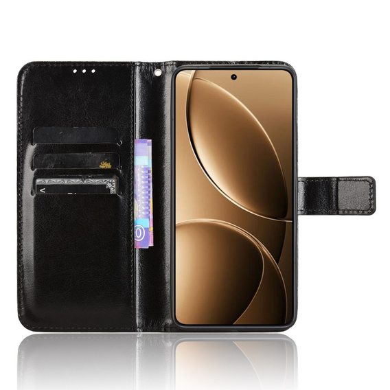 Klapkové puzdro pre Xiaomi Poco F7 Ultra, Crazy Horse Wallet, čierne