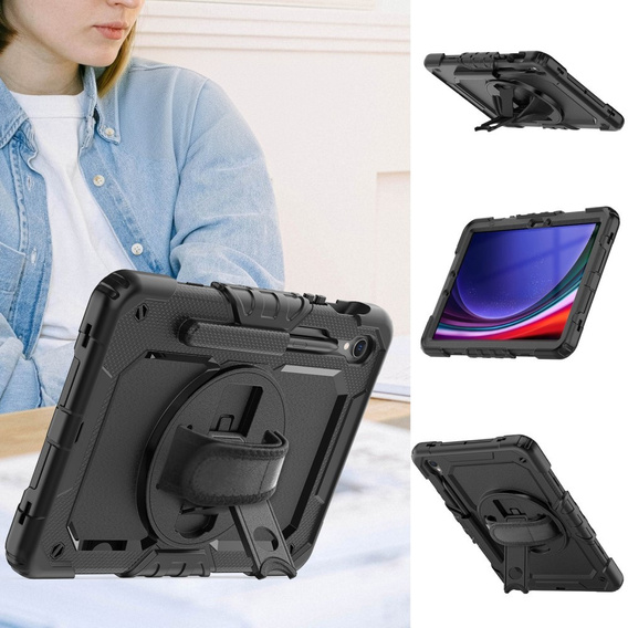 Obrnené puzdro pre Samsung Galaxy Tab S10 Lite / S10 FE / S9 FE, ochranné 360 so slotom na stylus, čierne