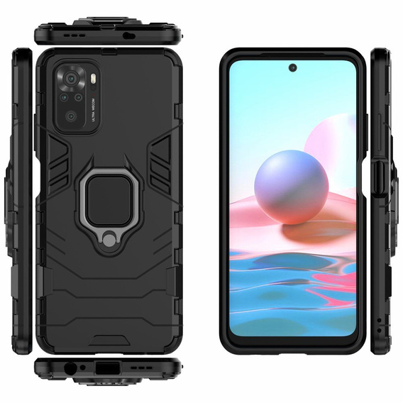 Obal na mobil pre Xiaomi Redmi Note 10/10S, Kickstand Ring, čierne