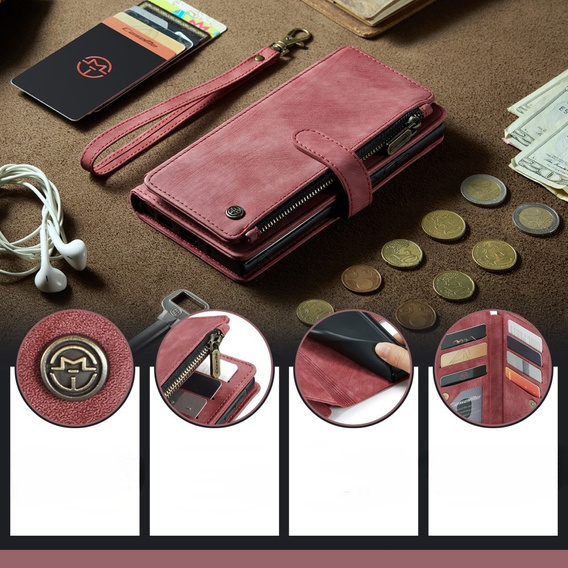 CASEME puzdro pre Samsung Galaxy A56 5G, Leather Wallet Cash and Card Slots, s remienkom, červené