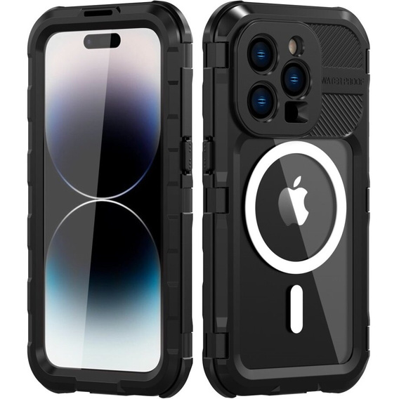 Vodotesné puzdro IP68 pre iPhone 14 Pro, SHELLBOX MagSafe, čierne