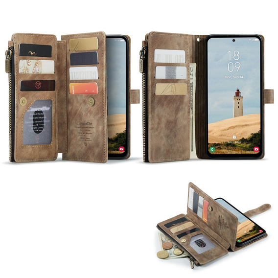 CASEME puzdro pre Samsung Galaxy A56 5G, Leather Wallet Cash and Card Slots, s remienkom, hnedé
