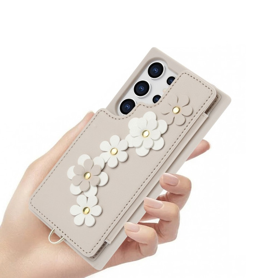 Puzdro pre Samsung Galaxy S24 Ultra, Leather Flower Card Slot, béžové