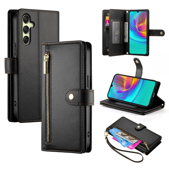 Klapkové puzdro pre Samsung Galaxy A36 5G, Wallet Zipper Pocket, čierne