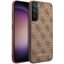 GUESS Obal na mobil pre Samsung Galaxy S23, 4G Metal Gold Logo, hnedé