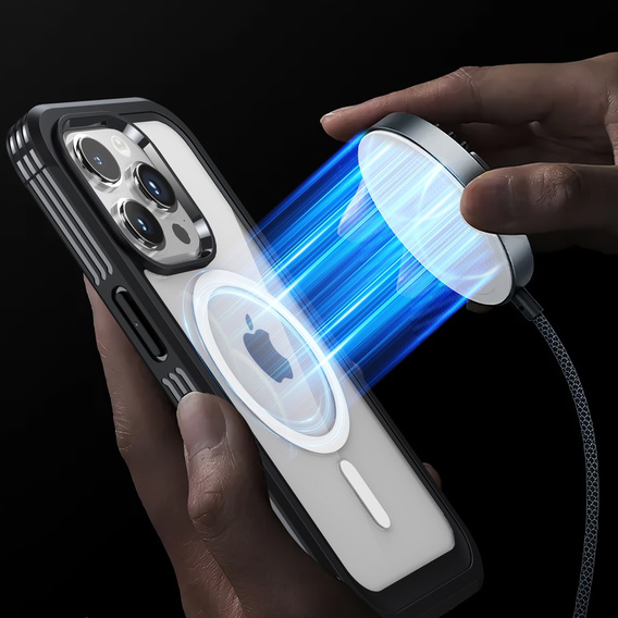 Puzdro pre iPhone 15 Pro, Armoured Full Protect 360° pre MagSafe, sklo na displej, čierne
