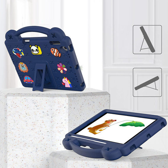 Detské puzdro pre iPad 9.7" 2018/2017 (6/5 gen.) / Pro 9.7" 2016, Cute Patterns, so stojanom, tmavomodré
