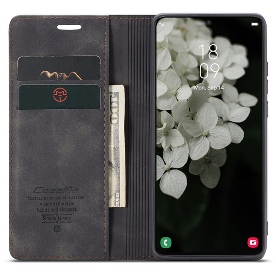 CASEME puzdro pre Samsung Galaxy S22+ Plus 5G, Leather Wallet Case, čierne