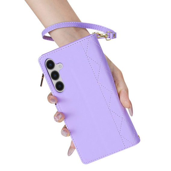 Puzdro s chlopňou pre Samsung Galaxy A56 5G, Rhombus Crossbody Leather, fialové