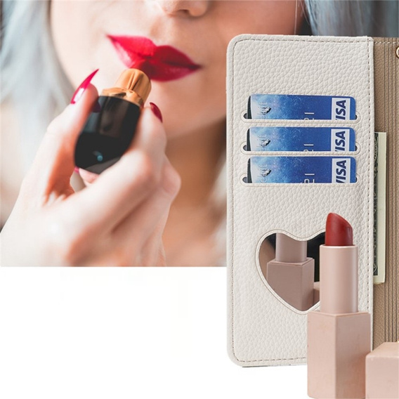 Flipové puzdro pre Motorola Moto G54 5G, Wallet Zipper Pocket, so zrkadlom, biele