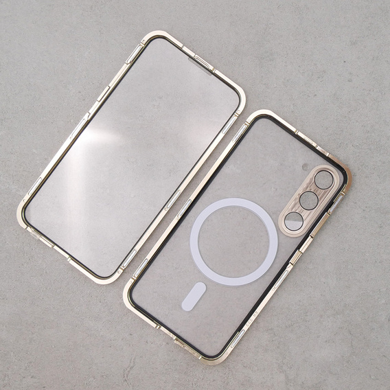 Magnetické puzdro Dual Glass MagSafe pre Samsung Galaxy S23, zlaté