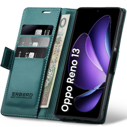 Puzdro pre Oppo Reno 13, ERBORD Glossy Litchi, flipová peňaženka, zelený
