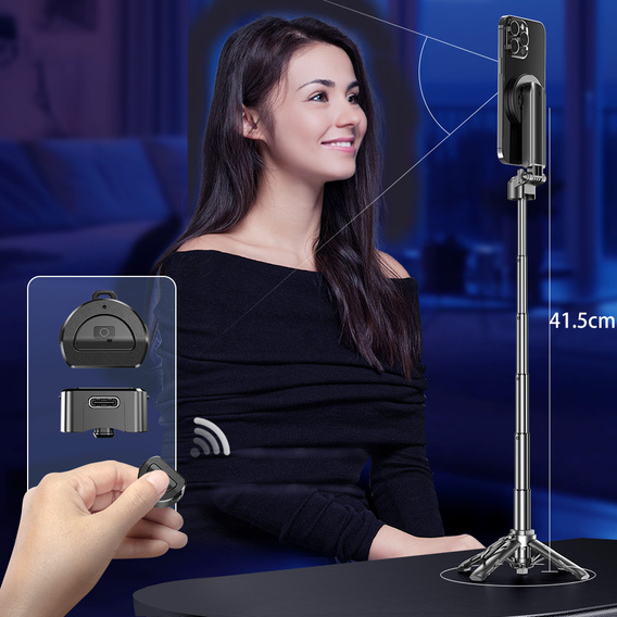Hliníková selfie tyč s funkciou statívu a diaľkovým ovládaním Bluetooth, pre smartfóny