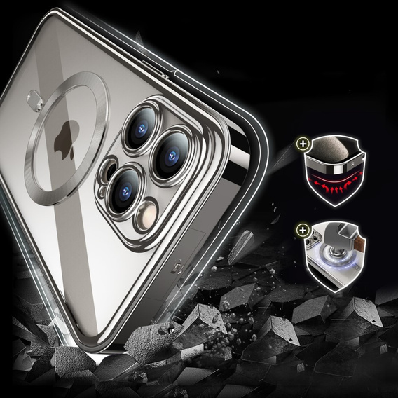 Puzdro pre iPhone 15 Pro, Privacy Dual Glass, pre MagSafe, strieborné