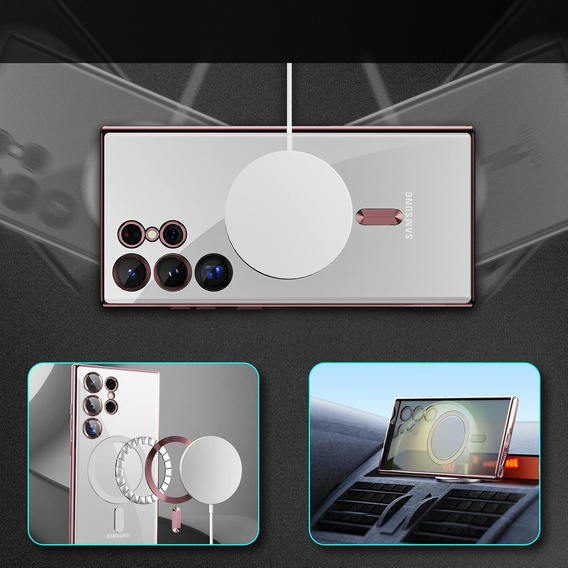 Puzdro pre Samsung Galaxy S24 Ultra, Electro MagSafe, ružové rose gold+ Plné lepidlo keramické sklo