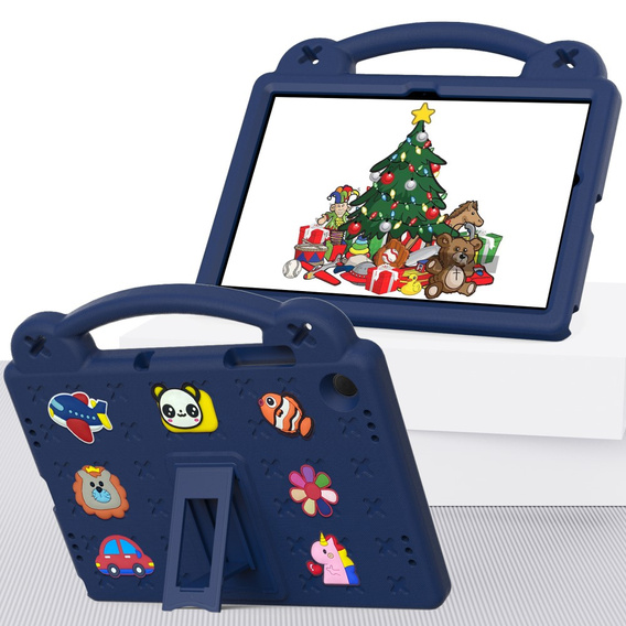 Detské puzdro pre Samsung Galaxy Tab A9+, Cute Patterns, so stojanom, tmavomodré