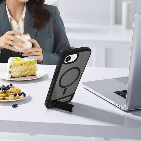 Puzdro pre iPhone 16E, Kickstand Matt Case, pre MagSafe, čierne