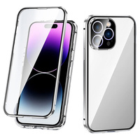 Puzdro pre iPhone 16 Pro, Magnetic Dual Glass, strieborné