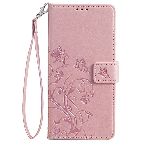 Klapkové puzdro pre Motorola Moto E14, Butterfly, ružové rose gold