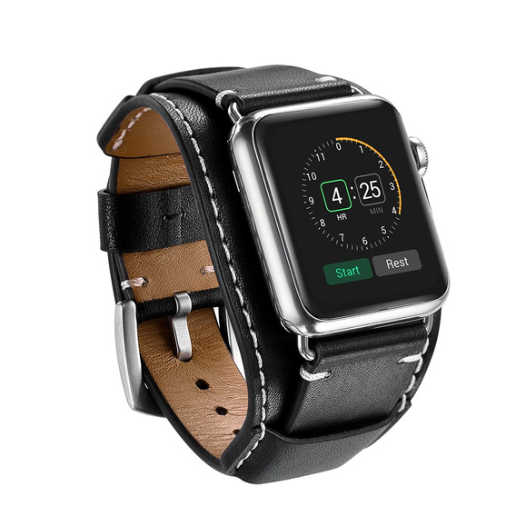 Kožený remienok pre Apple Watch 1/2/3/4/5/6/7/8/SE/Ultra 42/44/45/49 mm, čierny