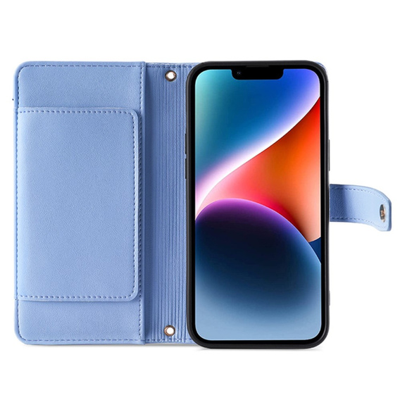 Klapkové puzdro pre iPhone 15 Pro, Wallet Zipper Pocket, modré