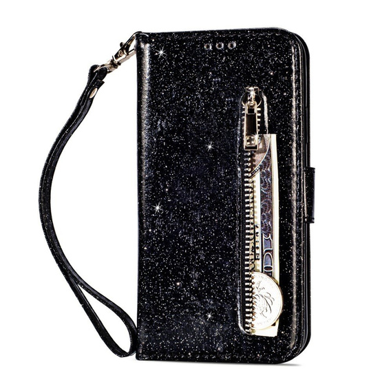 Klapkové puzdro pre Huawei P20 Lite, Glitter Zipper Wallet, čierne