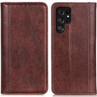 Obal na mobil pre Samsung Galaxy S23 Ultra, Wallet Litchi Leather, hnedé