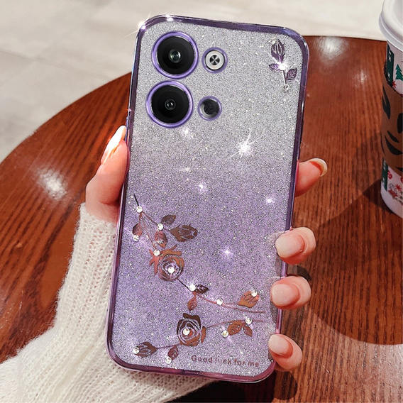 Puzdro pre Infinix Note 30 VIP, Glitter Flower, fialové