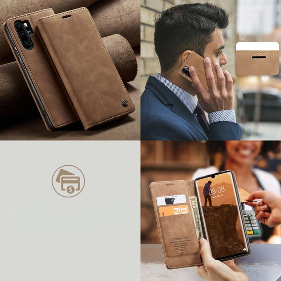 CASEME puzdro pre Huawei P30 Pro, Leather Wallet Case, hnedé