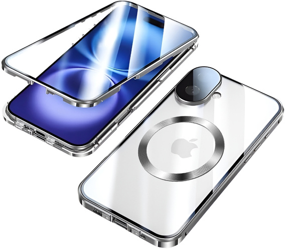 Magnetické puzdro Dual Glass MagSafe pre iPhone 16, strieborné