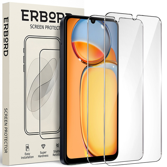 2x tvrdené sklo pre Xiaomi Redmi 13C / Poco C65, ERBORD 9H Hard Glass na displeji