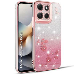 Puzdro pre Motorola Moto G56 5G, Glitter Flower, ružové rose gold