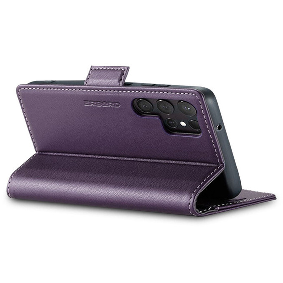 Puzdro pre Samsung Galaxy S25 Ultra, ERBORD Glossy Litchi, flipová peňaženka, fialové