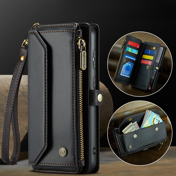 Puzdro CASEME pre Samsung Galaxy S25 FE, RFID Leather Wallet, s popruhom cez rameno, čierne