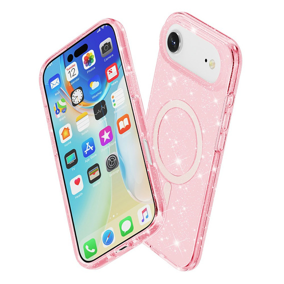 Puzdro pre iPhone Air, pre MagSafe, trblietavé, priesvitné ružové