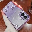 Puzdro pre iPhone 16, Glitter Flower, fialové