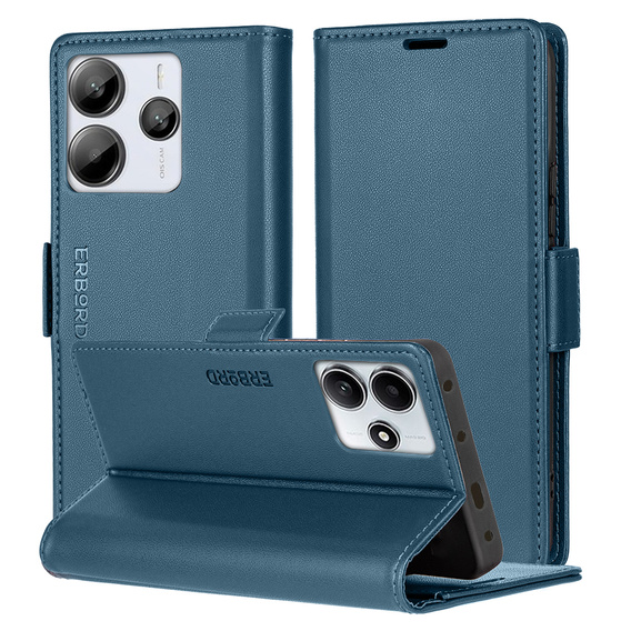 Puzdro pre Xiaomi Redmi Note 14 5G, ERBORD Glossy Litchi, flipová peňaženka, modré