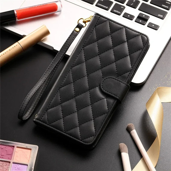 Puzdro s chlopňou pre Samsung Galaxy A16, Rhombus Crossbody Leather, čierne