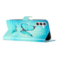 Klapkové puzdro pre Samsung Galaxy A25 5G, Wallet, Butterfly, modré + 9H sklo 