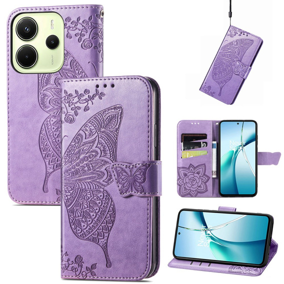 Klapkové puzdro pre Xiaomi Redmi Note 14 4G, Butterfly, fialové