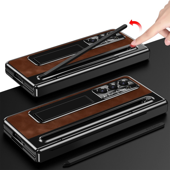 Puzdro s podstavcom Leather+PC s okienkom a stylusom pre Samsung Galaxy Z Fold6 5G